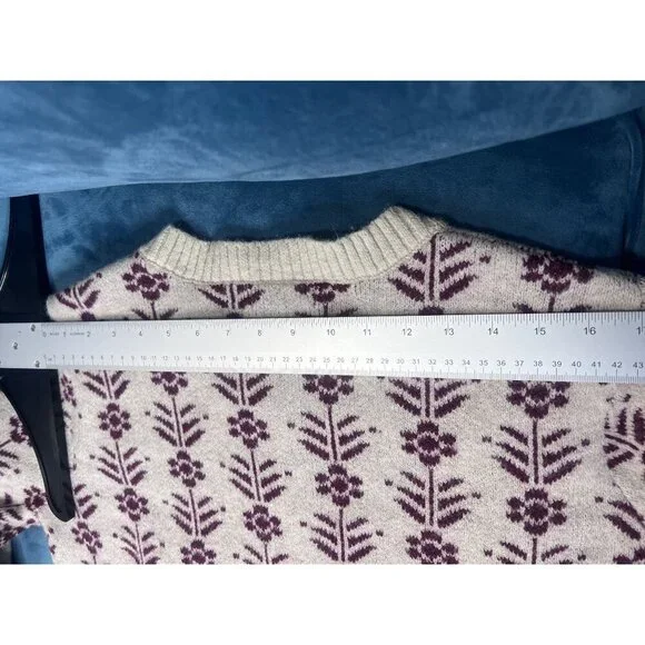 Francescas Floral Nordic Cardigan Sweater Women M Cream Purple Button Wool Blend - Picture 4 of 8